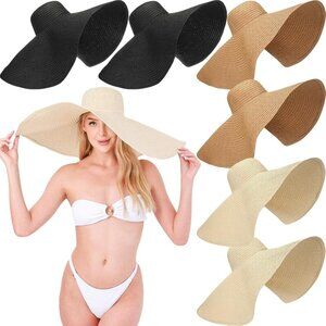 6 Pcs Oversized Straw Beach Hats Wide Visor Foldable Summer Sun Hats for Women